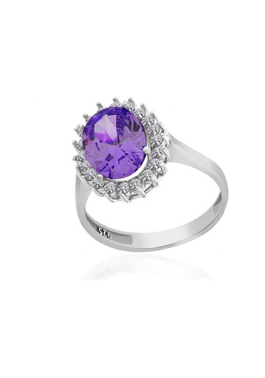 Gümüş Mor Taşlı Oval Kadın Yüzük