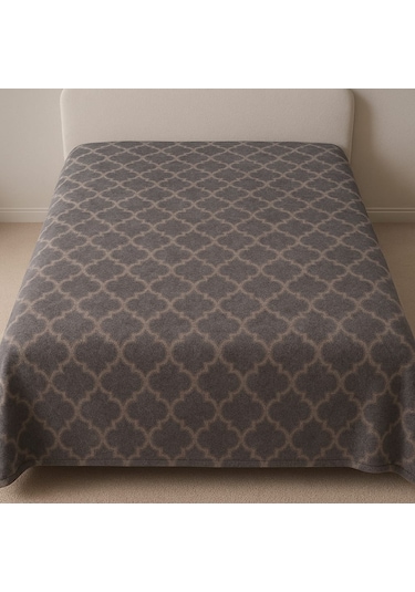 %90 Saf Yün Battaniye Tek Kişilik -doğal Saf Yün - Doğal Desenli Yün Battaniye - Wool Kahverengi - Krem