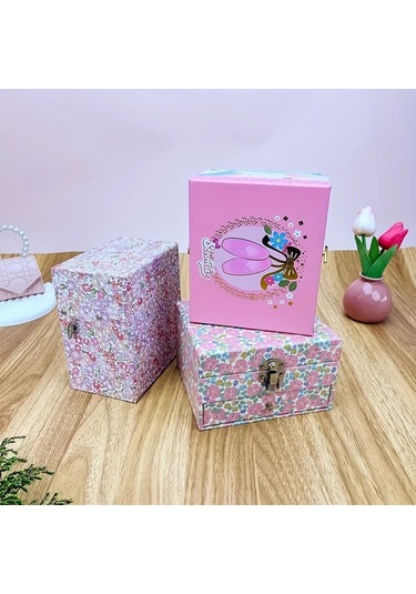 Willowhaven Pembe Çiçek Desenli Dönen Balerin Müzikli Çift Çekmeceli Takı Kutusu