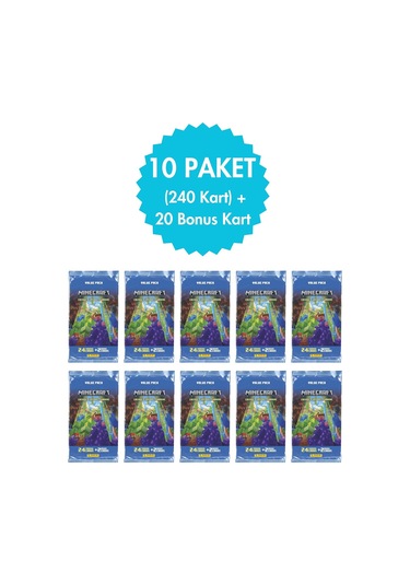 Toyika Panini Lisanslı Minecraft Koleksiyon Fat Pack Trading Cards 24lü X 10 Paket