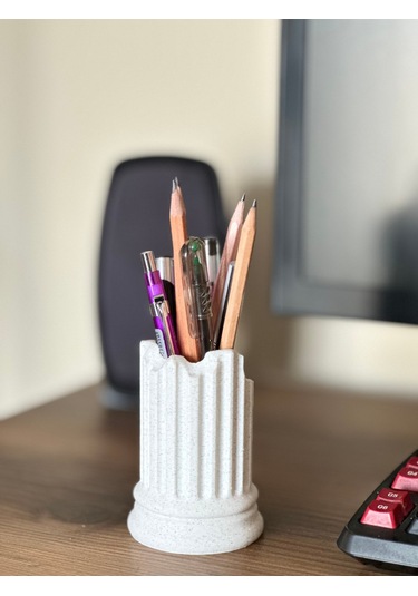 Sütun Kalemlik & Masa Düzenleyici - Hediyelik 9,5 Cm Mermer Beyazı