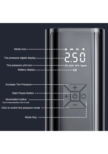 Willowhaven 1 Adet Kablosuz Dijital Hava Kompresörü Araba Bisiklet Motor Lastik Şişirme Usb Şarj 150psı