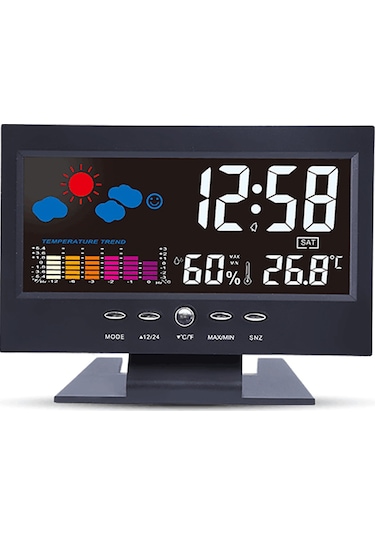 Çok İşlevli Çalar Saat Arka Aydınlatmalı Lcd Ekranlı Dijital Saat Zaman/tarih/hafta/sıcaklık/nem/hava Durumu Göstergeli
