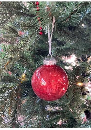 Kırmızı Işıltılı Şeffaf Yılbaşı Süsü 8 Cm