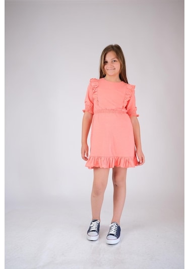 Pamuk Fırfırlı Elbise Mercan Nanna Fashion 2022-G-0004