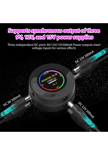 Ruicoo Gitar Pedalı Güç Kaynağı 3 Kanal 9v/12v/15v Düşük Gürültü Usb Şarj Özelliği Kompakt Tasarım