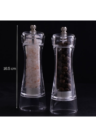 Porsima 181002 Baharat Öğütücü 2li Set Değirmen Baharat Değirmeni Tuz Karabiber Öğütücü Baharatlık Şeffaf