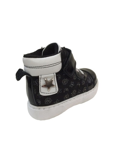 Ortopedikal 1001 Ridente Siyah Baskılı Bebe Kız Çocuk Bot % 100 Deri Lastik Ve Cırtlı Siyah Beyaz
