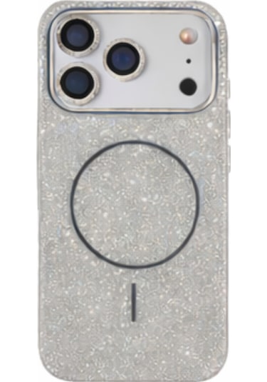 Apple Uyumlu iPhone 17 Magsafe Lens Koruma Camı li Simli Kutup Silikon Kılıf Beyaz
