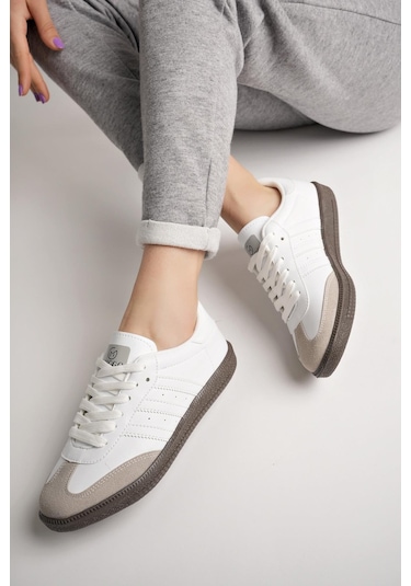 Muggo Jabbar Unisex Ortopedik Günlük Garantili Bağcıklı Yürüyüş Koşu Sneaker Spor Ayakkabı Beyaz