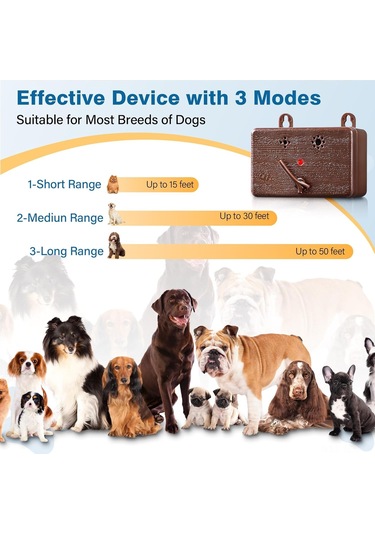Geeroyoo Kahverengi Taşınabilir Ultrasonik Köpek Havlama Kontrol Cihazı - Otomatik Frekans Değiştirme, 3 Mesafe Modu 15-50 Ft , Ipx4 Su Geçirmez, Dışarıda Ve İçerde Kullanım