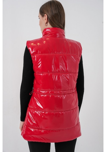 Kadın Parlak Şişme Yelek 5218 - Kırmızı Kırmızı