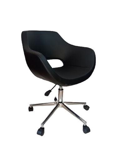 Büro Koltuğu çalışma Sandalyesi Siyah Renk Suni Deri Krom Yıldı