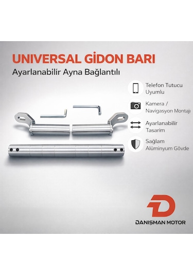 Universal Ayarlanabilir Motosiklet Gidon Barı Ayna Bağlantılı Telefon Tutucu Ve Navigasyon Barı Kırmızı / Siyah / Gri Diğer Yedek Parça