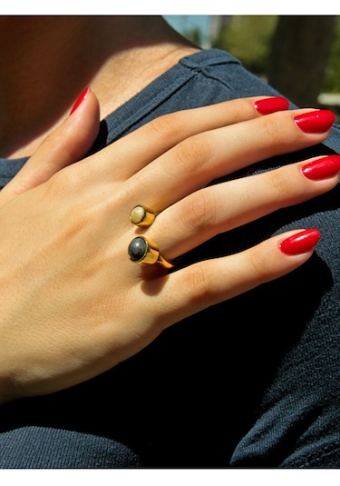 Sitrin Labradorit Doğal Taş Aşk Ve Enerji Ayarlanabilir Kadın Yüzük Euy15sl