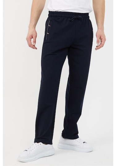 Siyah-lacivert Erkek 2'li Fermuar Cep Nakış Detaylı Düz Paça Rahat Kesim Eşofman Altı Lacivert - Siyah