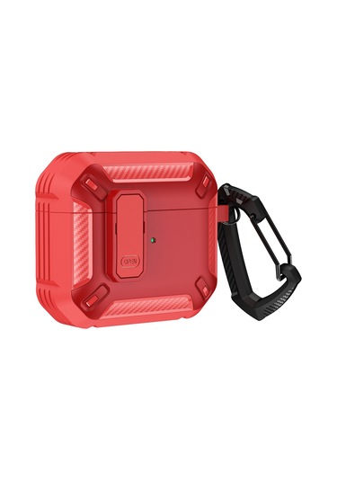 Airpods Uyumlu 3 İçin Kancalı Kalkan Darbeye Dayanıklı Kulaklık Koruyucu Kılıf Kırmızı