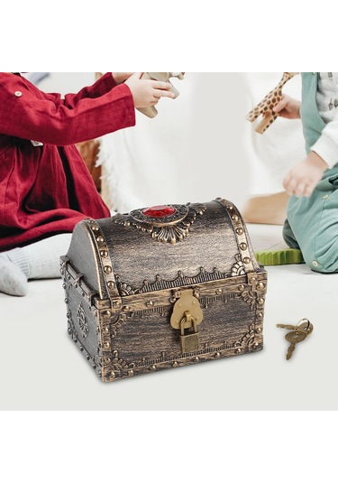 Homyl Çocuklar Depolama Korsan Hazine Kutusu Sandığı Temalı Bronz