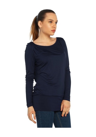 Bulalgiy Kadın Lacivert Geniş Yaka Bluz - Bga013141