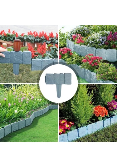 Büro Ev Ofis Yazlık Hobi Bahçesi İçin Taş Görünümlü Bahçe Çiti Açık Gri