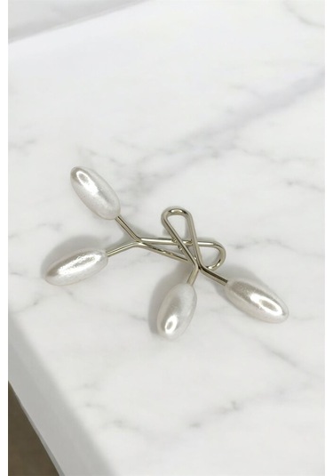 Eşarp Şal Klipsi Beyaz 12 Adet Arpa Model Klips - Kadın Tesettür Aksesuar İğne Beyaz