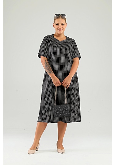 Kadın Büyük Beden Puantiyeli Ve Leopar Desenli Elbise 001