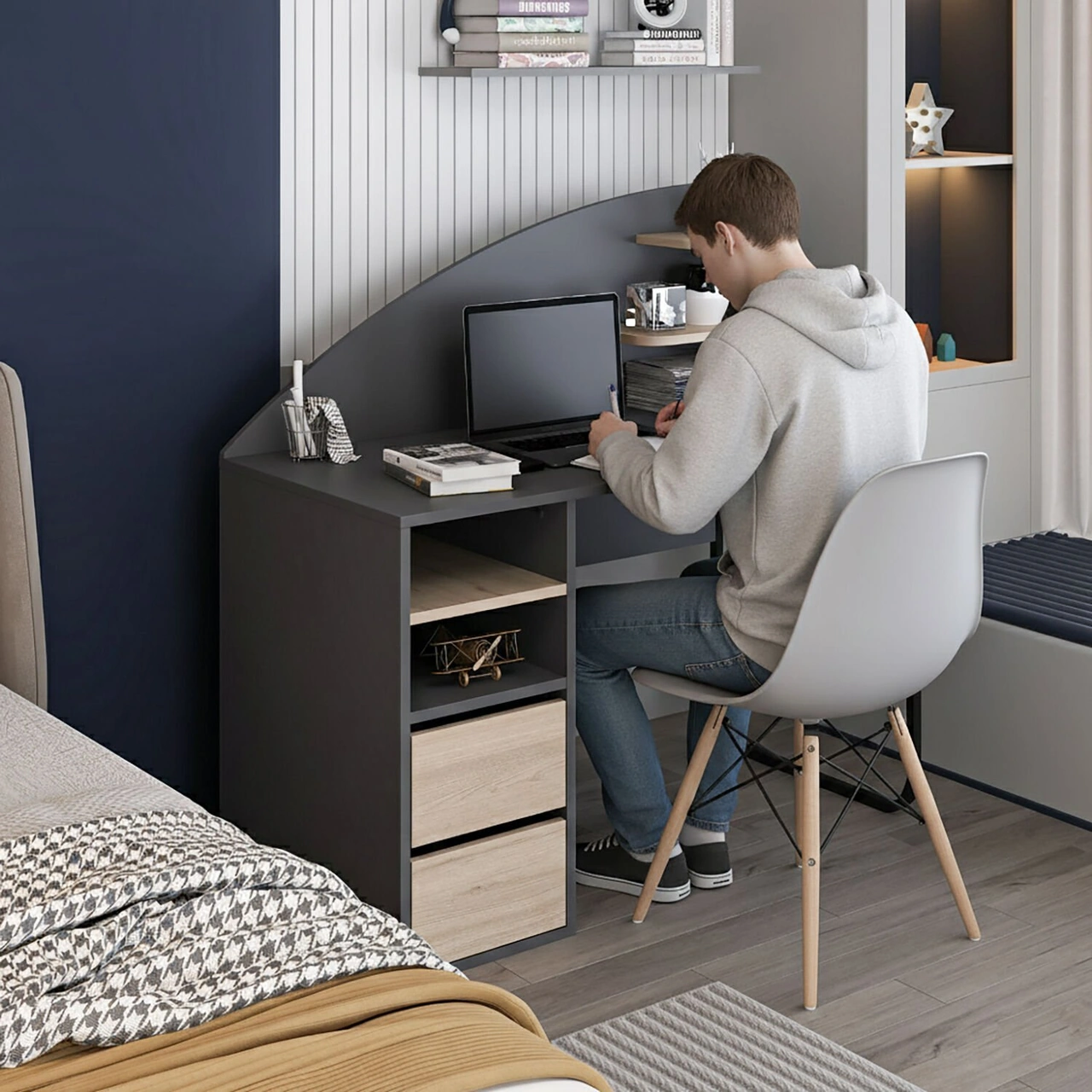 Mirel Çalışma Masası - Antrasit/derin Sepet Çok Renkli