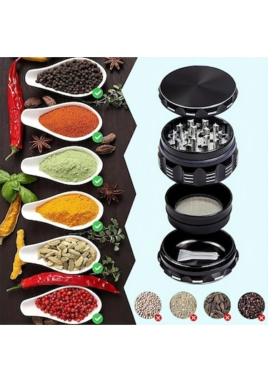Elmpaly 63mm 4 Katmanlı Altın Renk Alüminyum Grinder - Manuel Kullanım Dayanıklı Taşınabilir