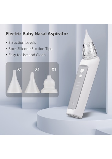 Yaozixa Bebek Elektrikli Burun Emici - 3 Seviye Emme Gücü, Düşük Gürültü, Rahatlatıcı Müzik Ve 3 Silikon Uç Tüketici Pil