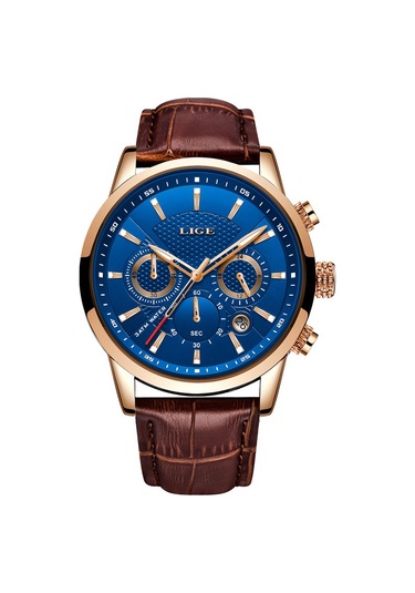 Dış Ticaret Lıge Erkek Spor Kuvars Saat Su Geçirmez Çelik Kemer Çift Gözlü Çok Fonksiyonlu Saat İş Saati Kahverengi Kemer Gül Mavi Diğer
