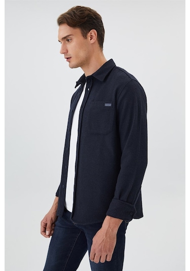 Harold Erkek Dokuma Uzun Kol Gömlek Lacivert-15328 Lacivert