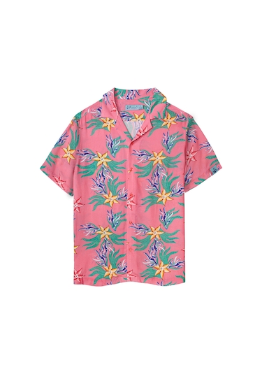 Anemoss Mercan Desenli %100 Viskon Yumuşak Nefes Alabilir Kumaşlı Erkek Gömlek Çok Renkli