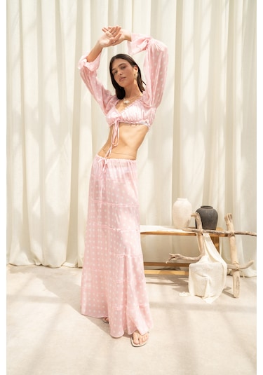Mai Collection Samos Puantiyeli Pembe Crop Etek Takım