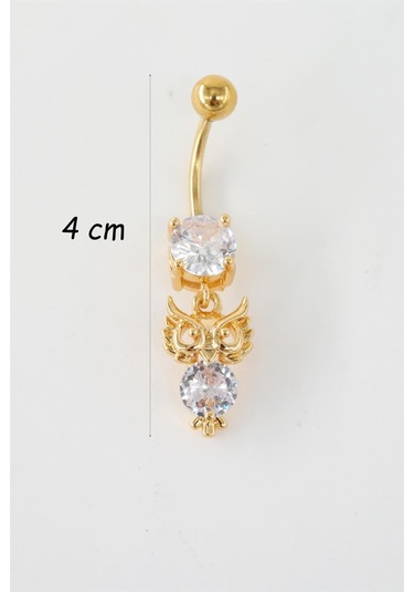 Kadın 316l Anti Alerjenik Sallantılı Baykuş Figürlü Göbek Piercing - Altın