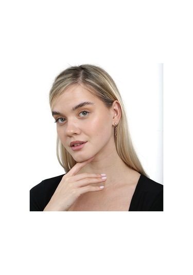 Tesbihane  Zincir Tasarım Yarım Tur Rose Renk 925 Ayar Gümüş Kadın Küpe