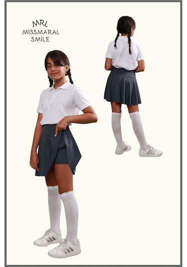 Kız Çocuk Okul Etek Antrasit/ Gri Yüksek Bel Içi Şortlu Okul-oyun-spor-etkinlik Eteği Antrasit