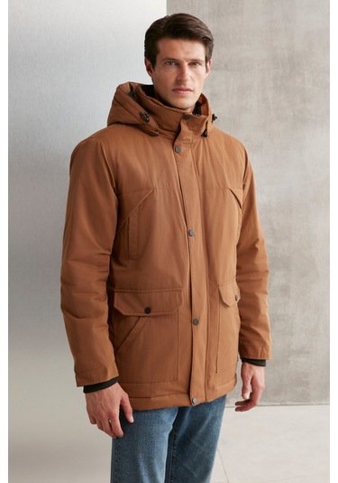 Gerardo Erkek Çok Kalın Su Ve Rüzgar Geçirmez Içi Astarlı Kapşonlu Outdoor Dış Giyim Taba Mont