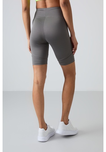 Tommy Life Koyu Gri Polyester Esnek Standart Fit Performans Kadın Biker Tayt - 91013 Koyu Gri