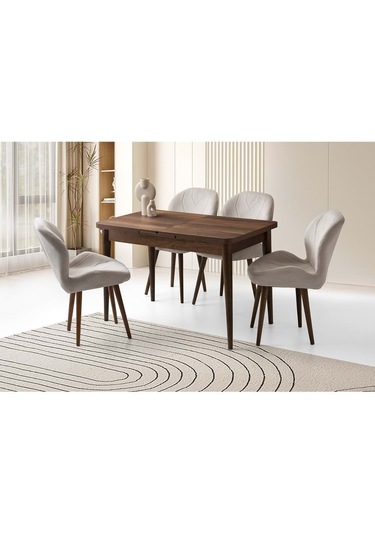 Mobilgen Barok Ceviz 120+30 Kelebek Milano Açılabilir Masa Barok Ceviz