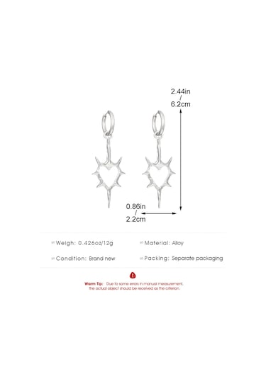Conventions1 Diken Çivili Kalp Küpe Goth Çapraz Küpe Kadınlar Gümüş - Beyaz