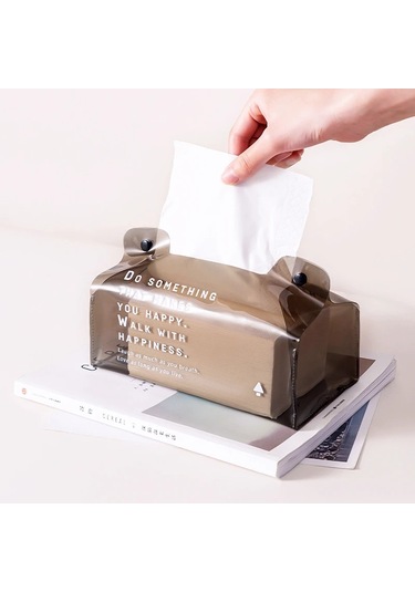 Beyaz-şeffaf Pvc Doku Kutusu Katlanabilirpeçete Tutucu Basit Çentik Tasarımı Su Geçirmez Çok Fonksiyonlu Saklama Kutusu Doku Kutusu Ev Dekor