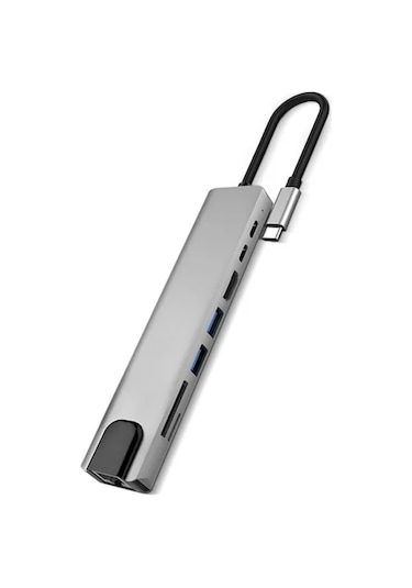 Type C Çoklu Port Hub 8 Port Usb Hdmı Sd Kart Ethernet Adaptör Standart