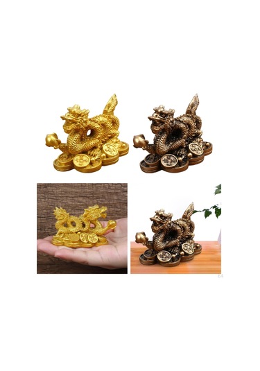 Altın Çin Ejderha Heykeli Heykel Şans Şans Başarı Koleksiyon Dekorasyon 3.15x1.57x1.97 İnç Nefis