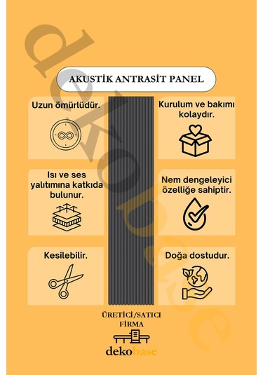 Antrasit 100x270 Cm Yeni Nesil Akustk Ahşap Duvar Paneli