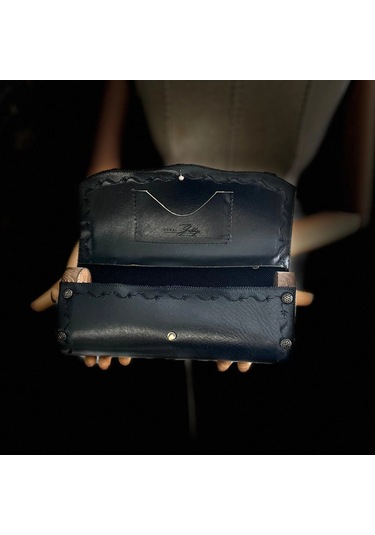 Hakiki Deri, El Yapımı Bayan Çanta, Bayan Cüzdan Larissa V34 Taş - Siyah