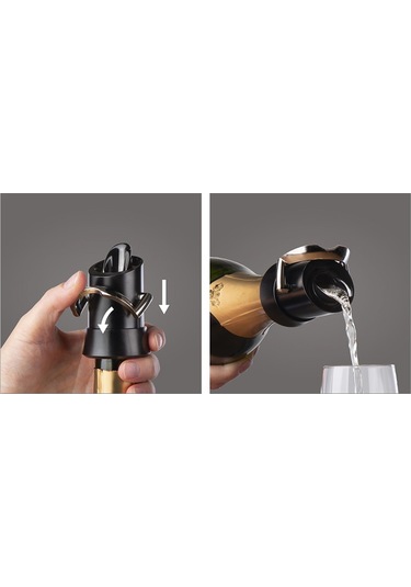 Vacu Vin Şampanya Kilit Ağızlı Ve Damla Korumalı - Siyah Kutulu - Siyah