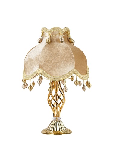 İki Adet Kadife Kaplı El Yapımı Klasik Model Abajur Altın