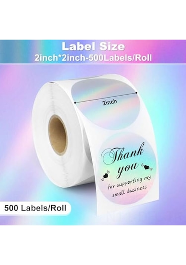 Dofolink 400 Adet 2 İnç Termal Etiket - Yuvarlak, Holografik, Suya/yağa/çizik Dayanıklı, Kolay Yazdır & Uygula 4000