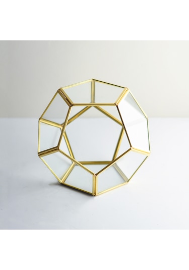 Cam Fanus Geometrik Teraryum Pirinç & Bakır