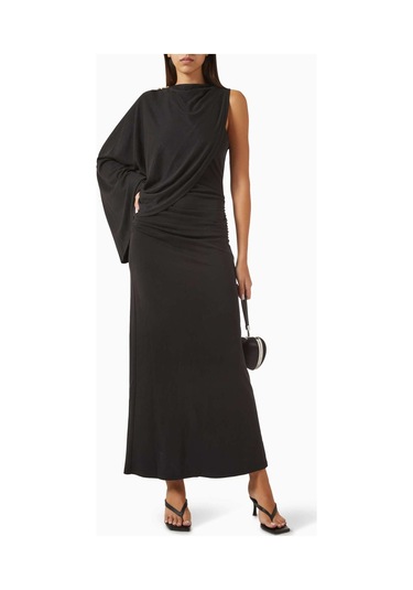 Acler Odder Midi Elbise - Jersey - %70 Viskoz, %30 Polyester - Çıkarılabilir Omuz Kolu Siyah